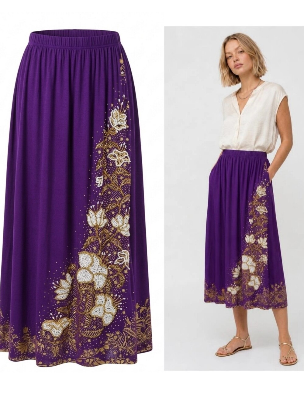 VTG Daniel’s Collections Y2K Purple Beaded Midi Skirt Gypsy Boho Whimsigoth M